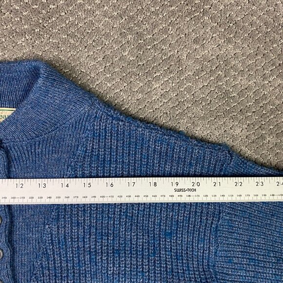 Vintage LL Bean High Trek Yarn Sweater Mens Large Blue Commando Henley Fisherman - Picture 9 of 11